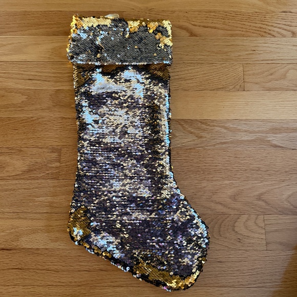 Christmas Stocking Reversible Gold Silver Sequins - Picture 3 of 8
